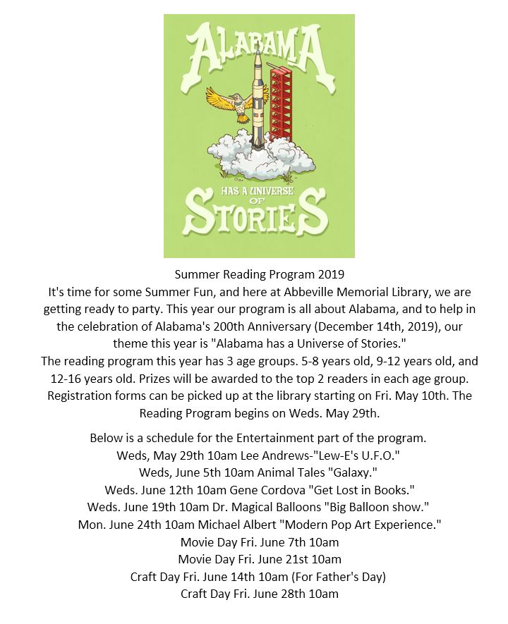 Summer Reading Program Abbeville Memorial Library